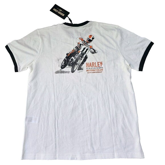 Harley-Davidson Men's 120th Anniversary White Ringer Short Sleeve Shirt Size XL - Picture 1 of 11